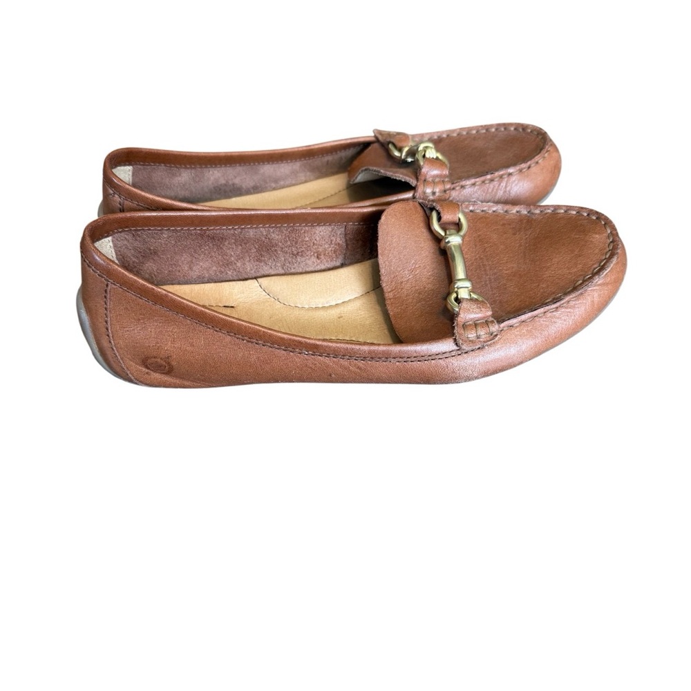 Born Brown Leather Driving Loafers 7.5 Horsebit Comfort Flats - Picture 3 of 10